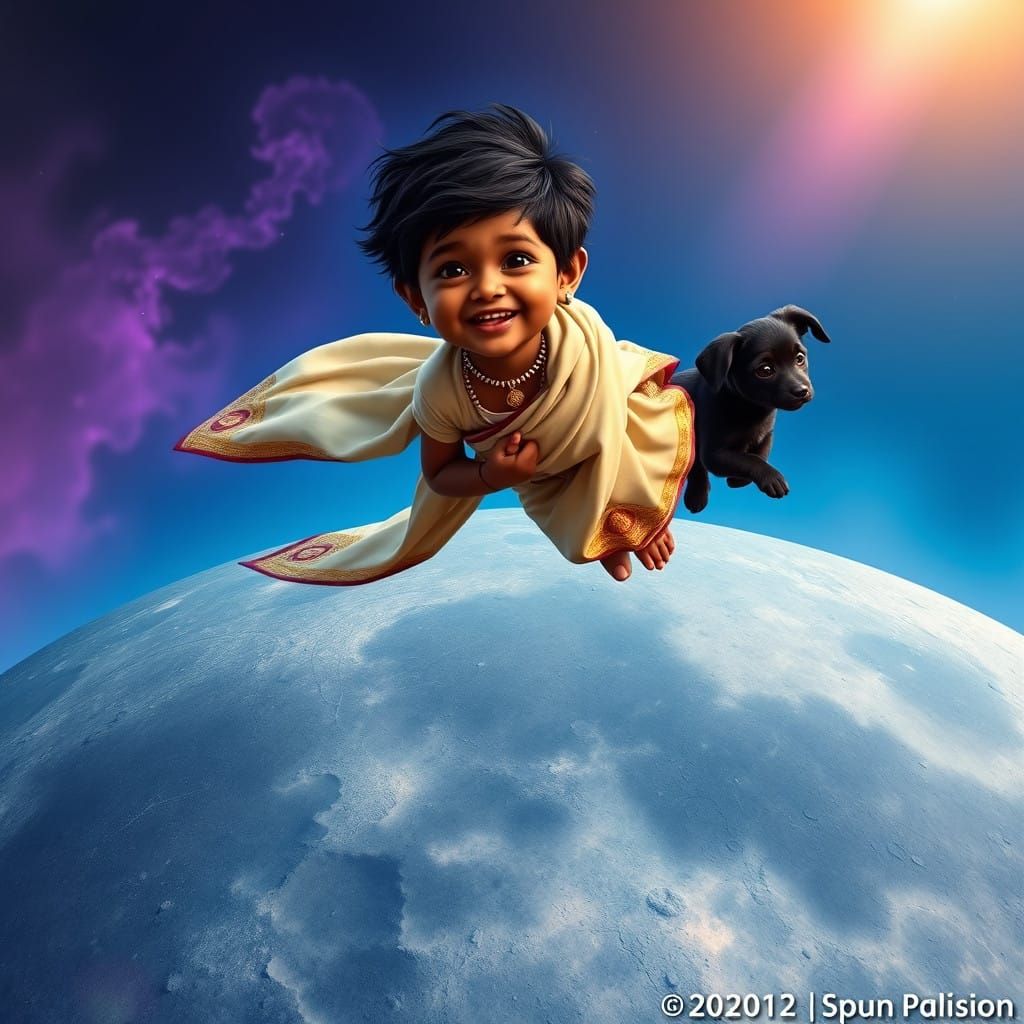 Traditional Veshti-Clad Boy Soars Over the Moon with Loyal P...