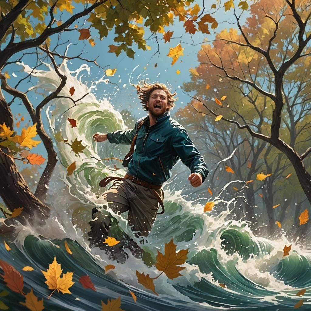 Windy Day: Hyperrealistic Splash Art of Nature's Fury