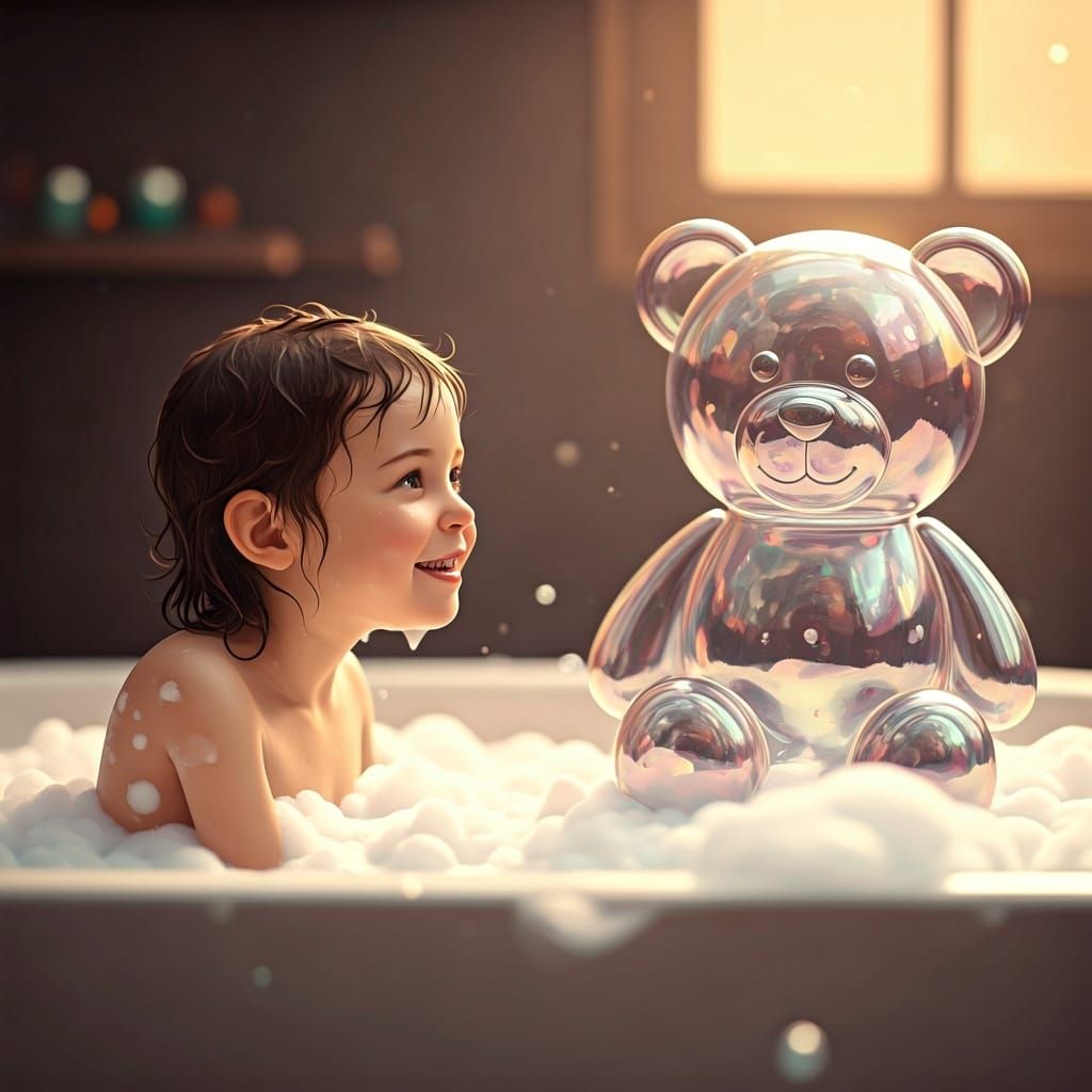 Child's Bubble Bath with Iridescent Teddy Bear