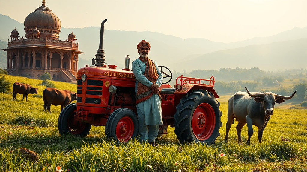 Pakistani Farmer with Tractor: 8K Matte Painting