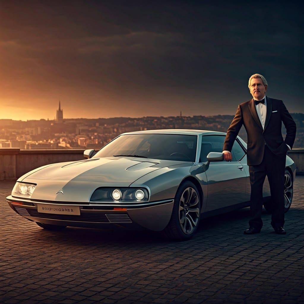 Man in Tuxedo with Futuristic Citroën Concept Car