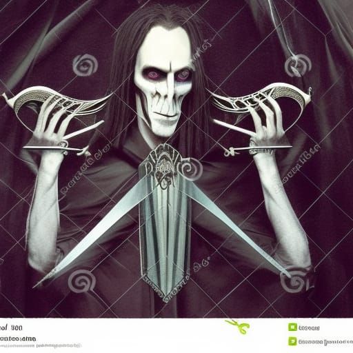 Noble Vampire Lord Plays Harp in Heavy Metal Style