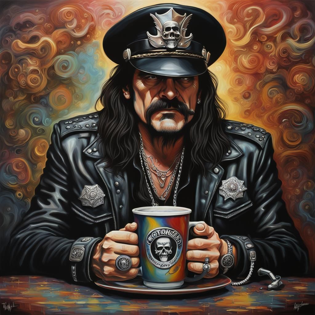 Hyperrealistic Lemmy Kilmister Coffee Portrait