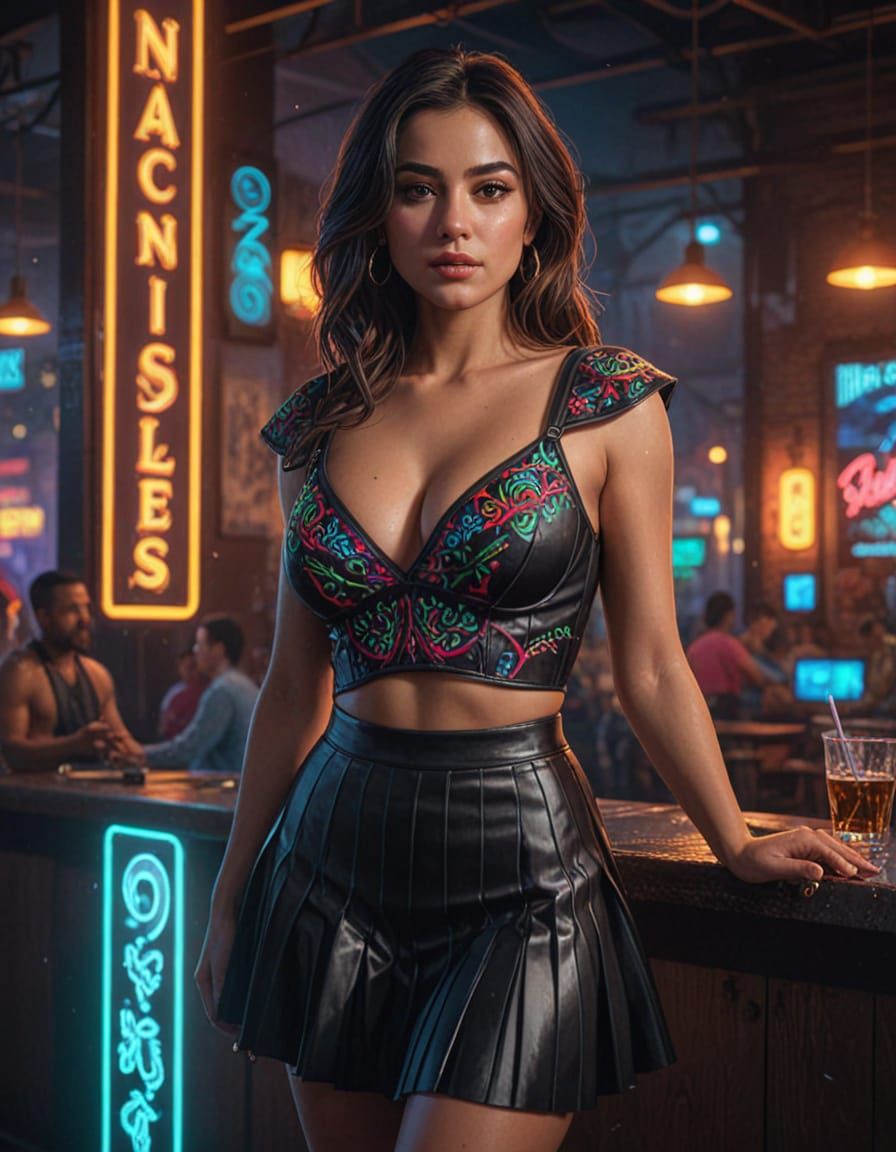 Mexican Woman in Club Night Scene: Vibrant Digital Art