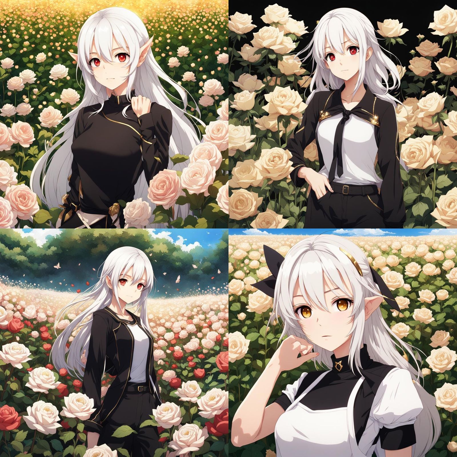 Anime Style Elf in Rose Field
