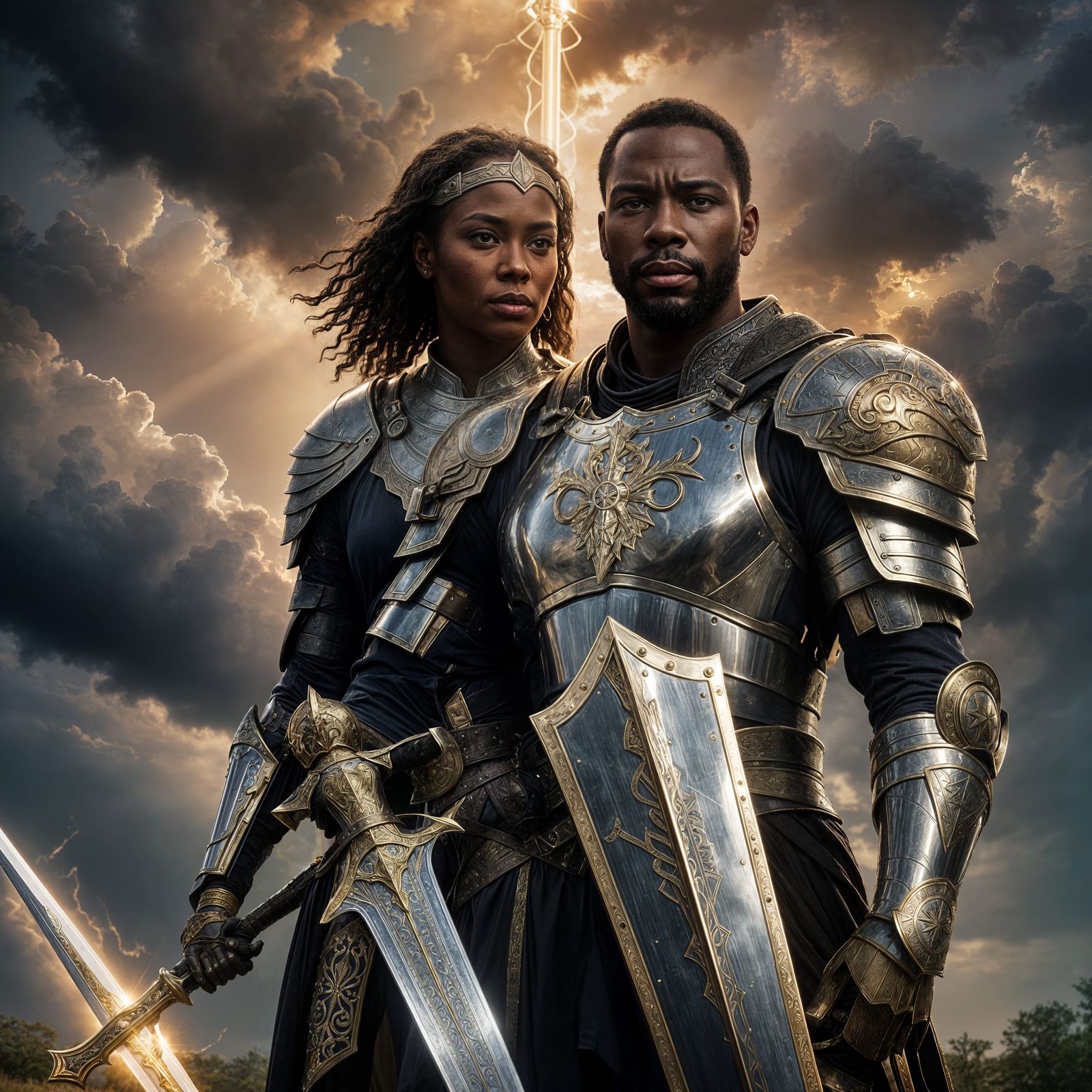 Black Couple in God's Armor, Ready for Battle