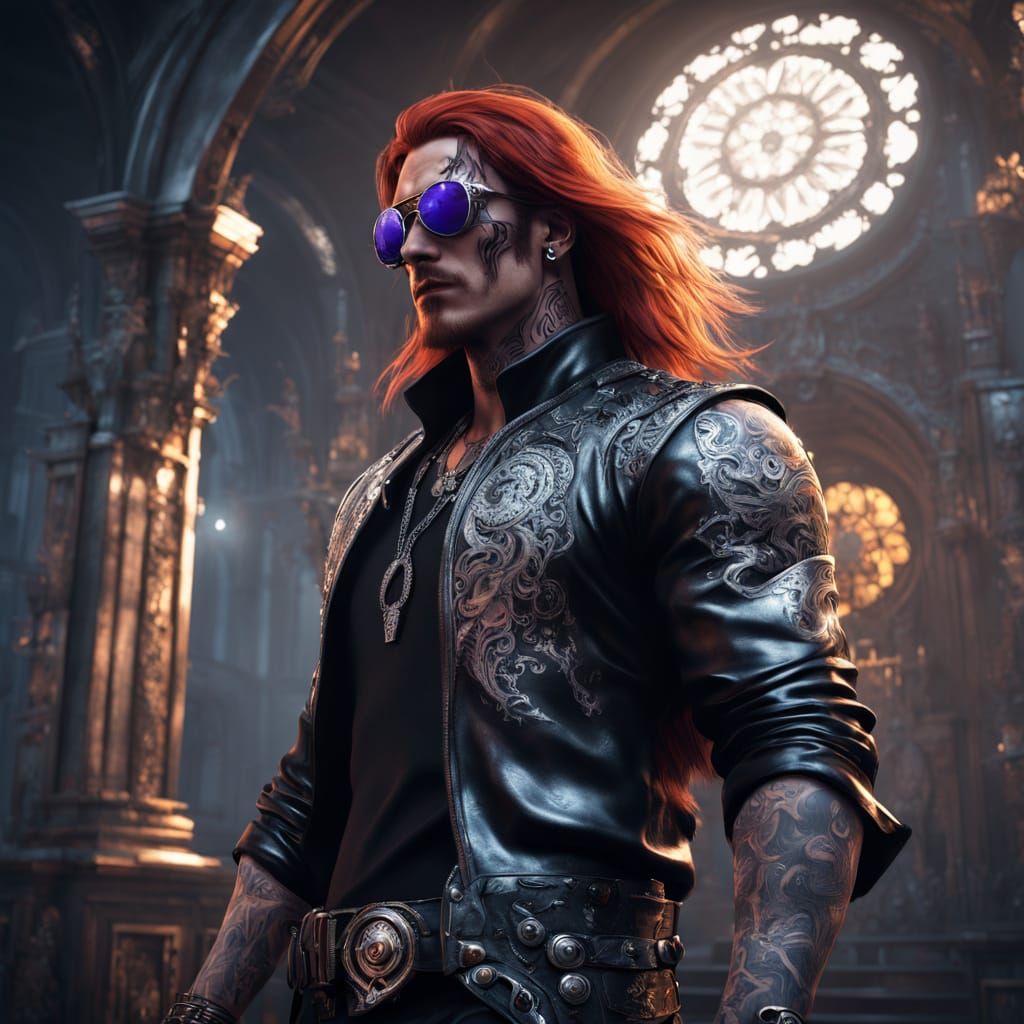 Dark Fantasy Warrior in Gothic Leather Outfit