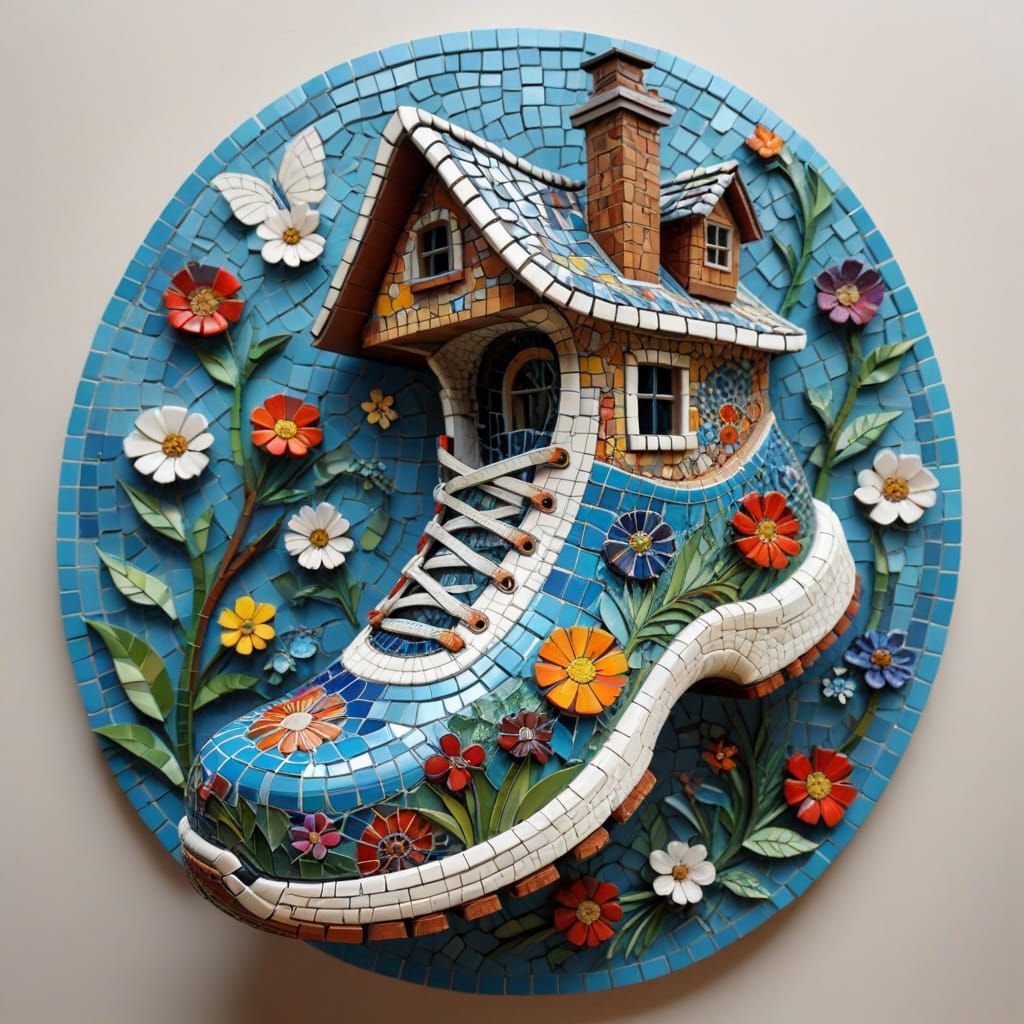 Organic Mosaic Masterpiece Depicts Whimsical Shoe-Shaped Abo...