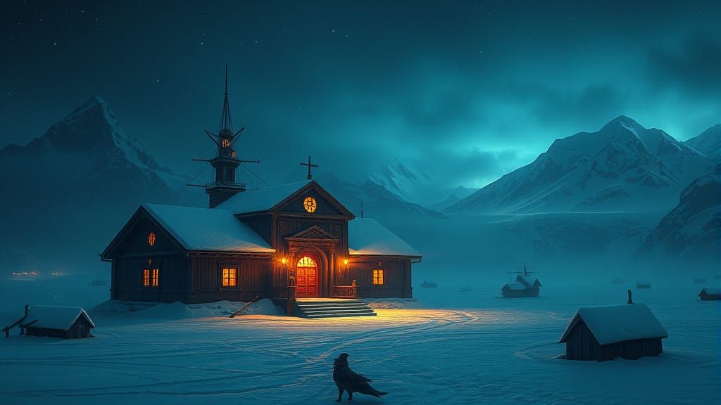 Fantastical Antarctic Base in Deep, Vibrant Colors