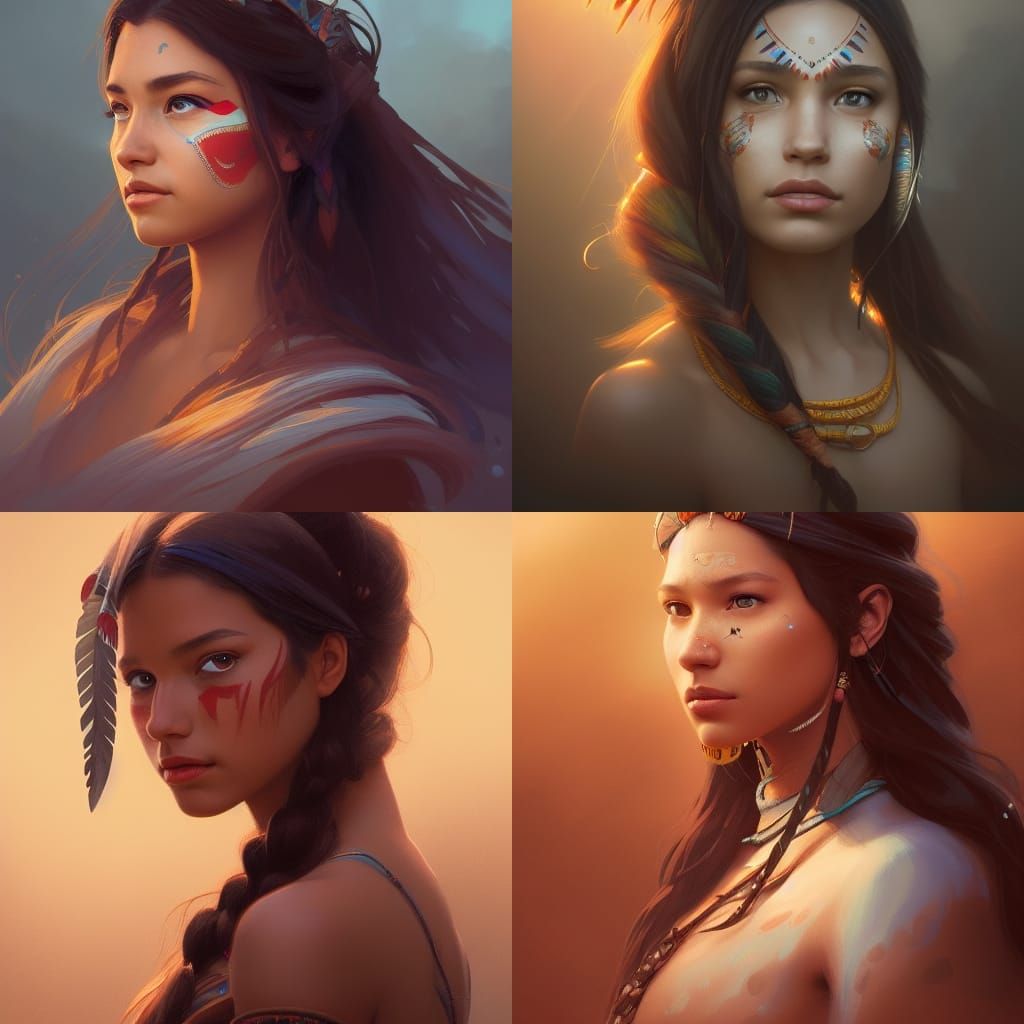 Native American Disney Princess Portrait in Art Nouveau Styl...