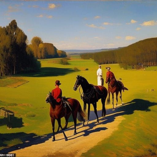 Horse-Drawn Carriage Through Forgotten Village, Impressionis...