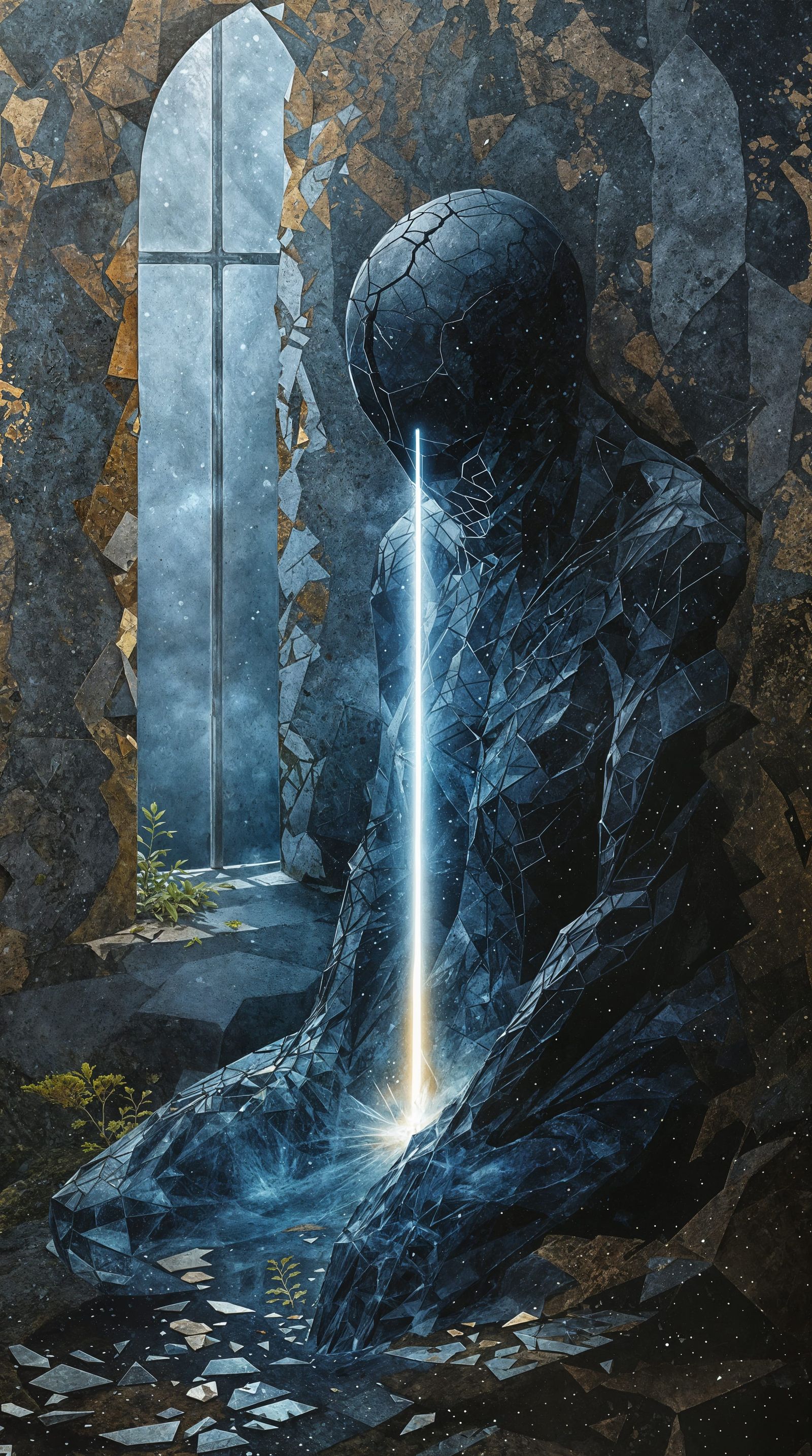 Obsidian Deity's Cosmic Lament in a Nordic Artistic Style