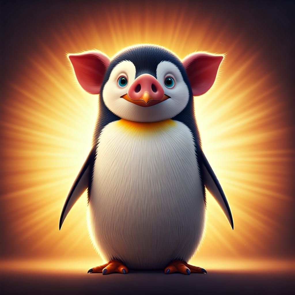 Pixar-Style Pig Penguin Hybrid in Vibrant 3D