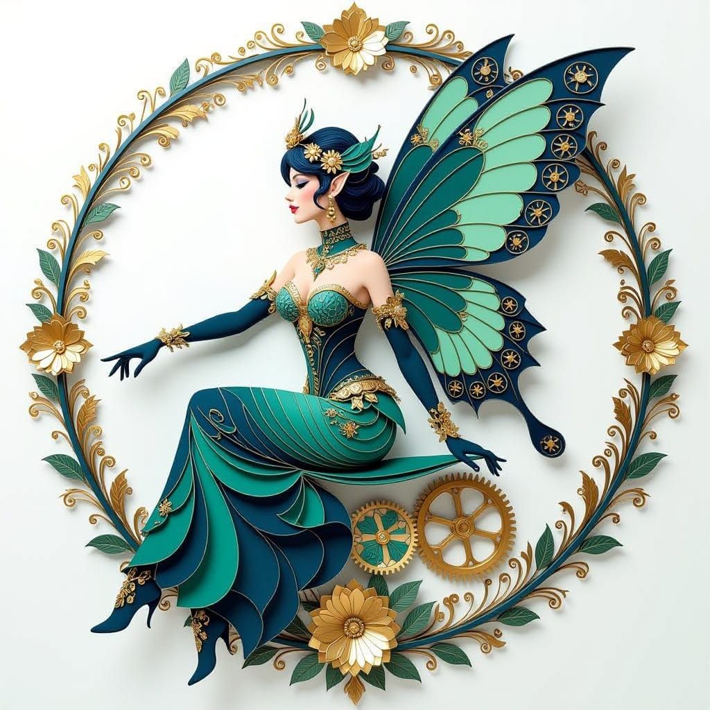 Elegant Mechanical Fairy Goddess in Intricate Paper Quilling...