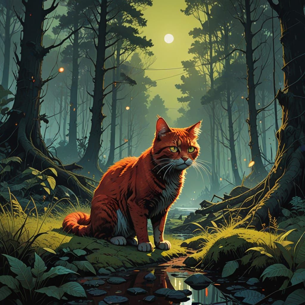 Majestic Firestar Creeps Through Moonlit Forest