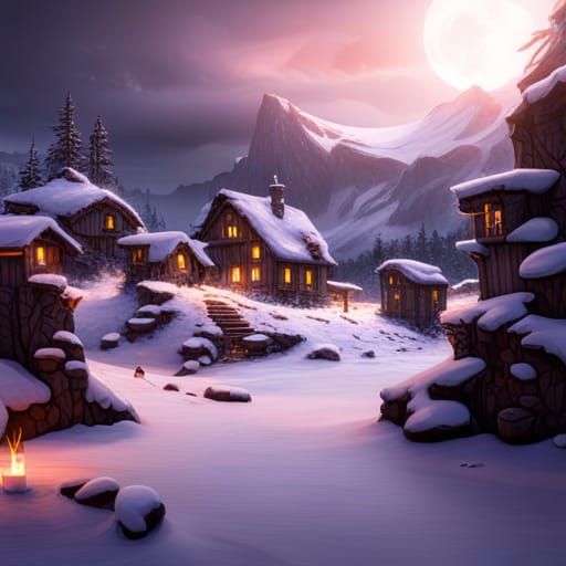 Fantastical Snowman Matte Painting in Deep Color
