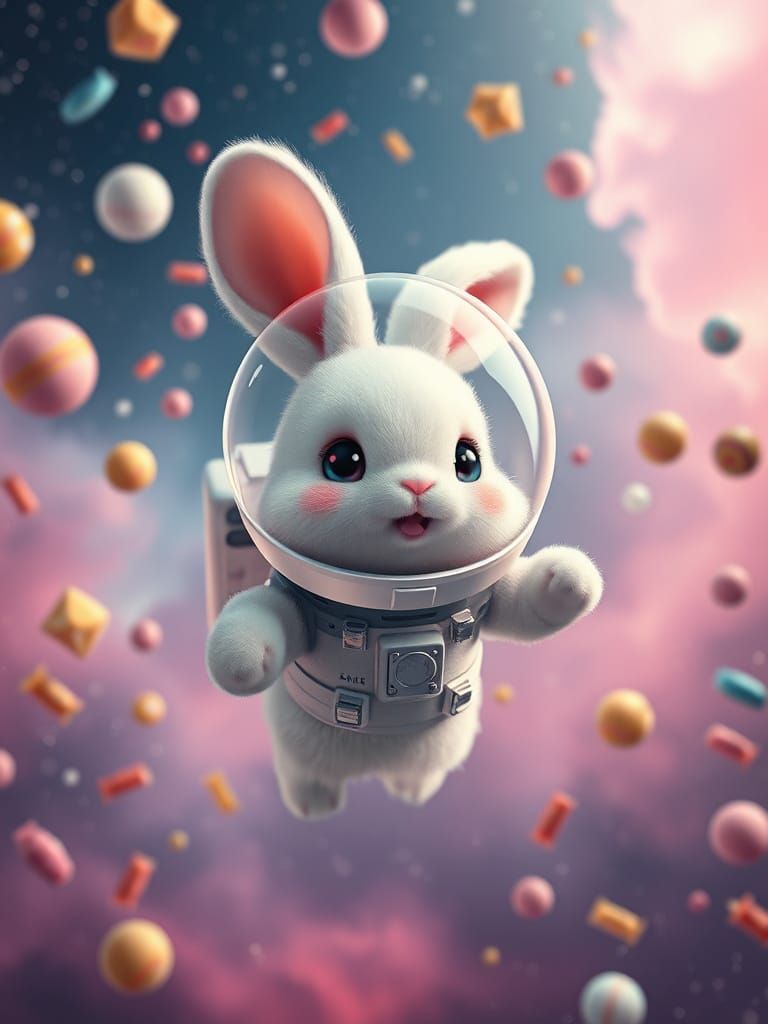 Cute Bunny Astronaut in Kawaii Style Galaxy
