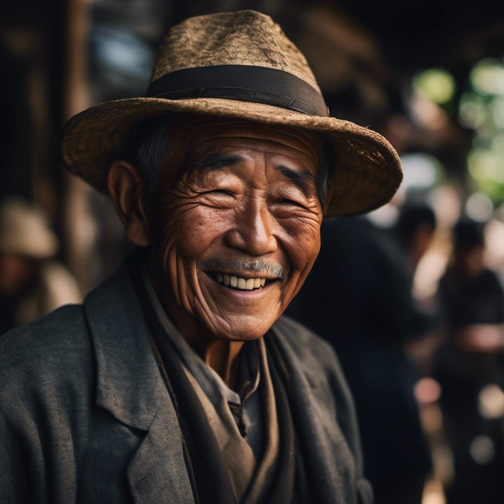 Optimistic Japanese Man Portrait in Neo-Expressionist Style
