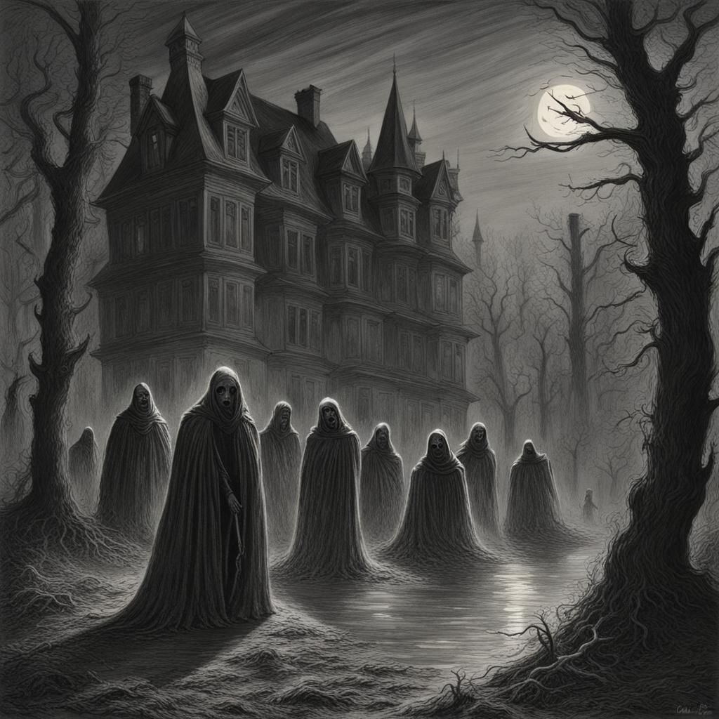 Horror Movie Scene in Doré Style