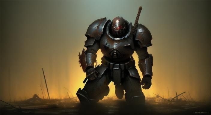 Space Marine's Last Stand in Abandoned Monastery