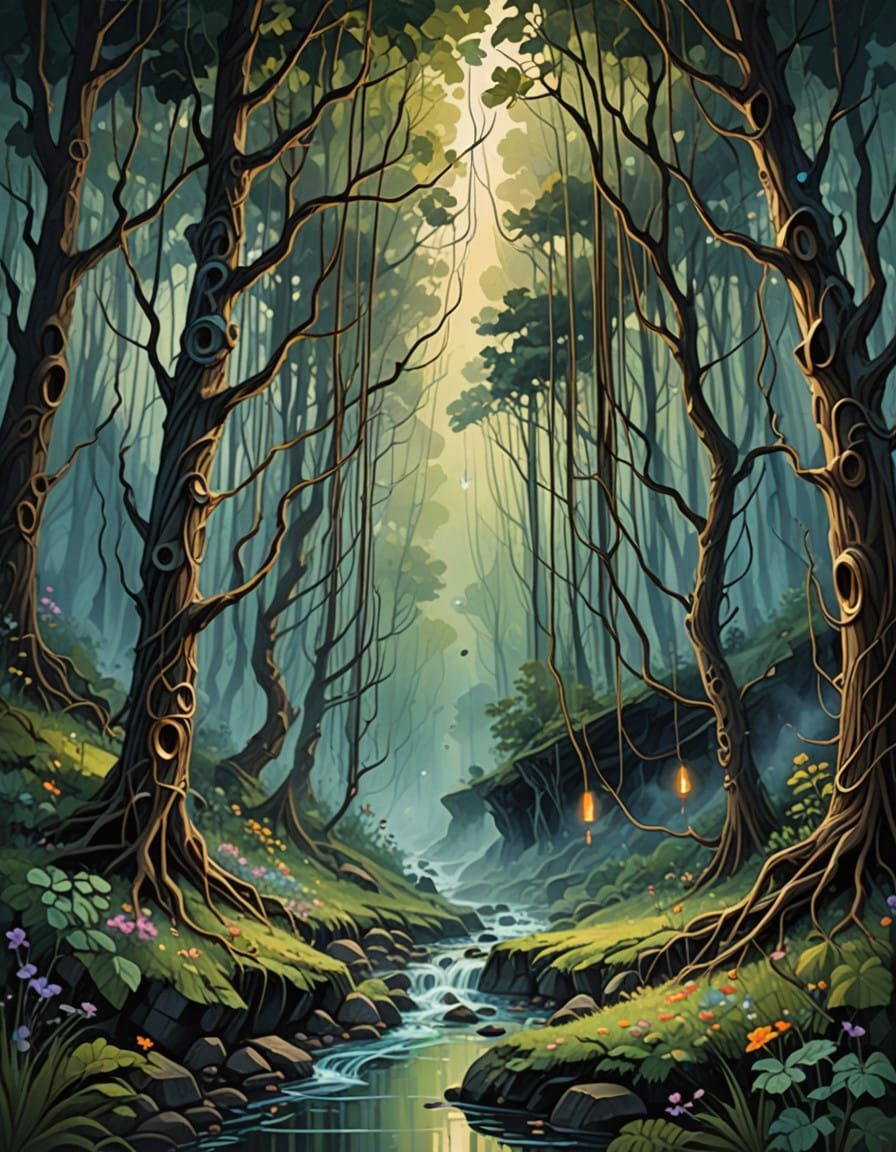 Whispering Vortex in Haunted Impasto Woods