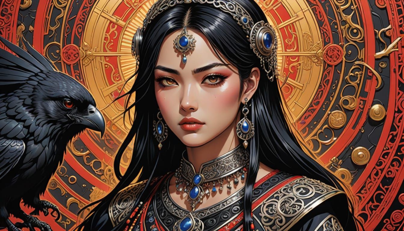 Young Kabyle Girl in Vibrant Traditional Dress, Manga Anime....