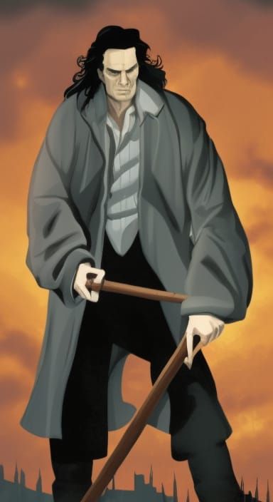 Harry Dresden with Staff in Long Black Coat