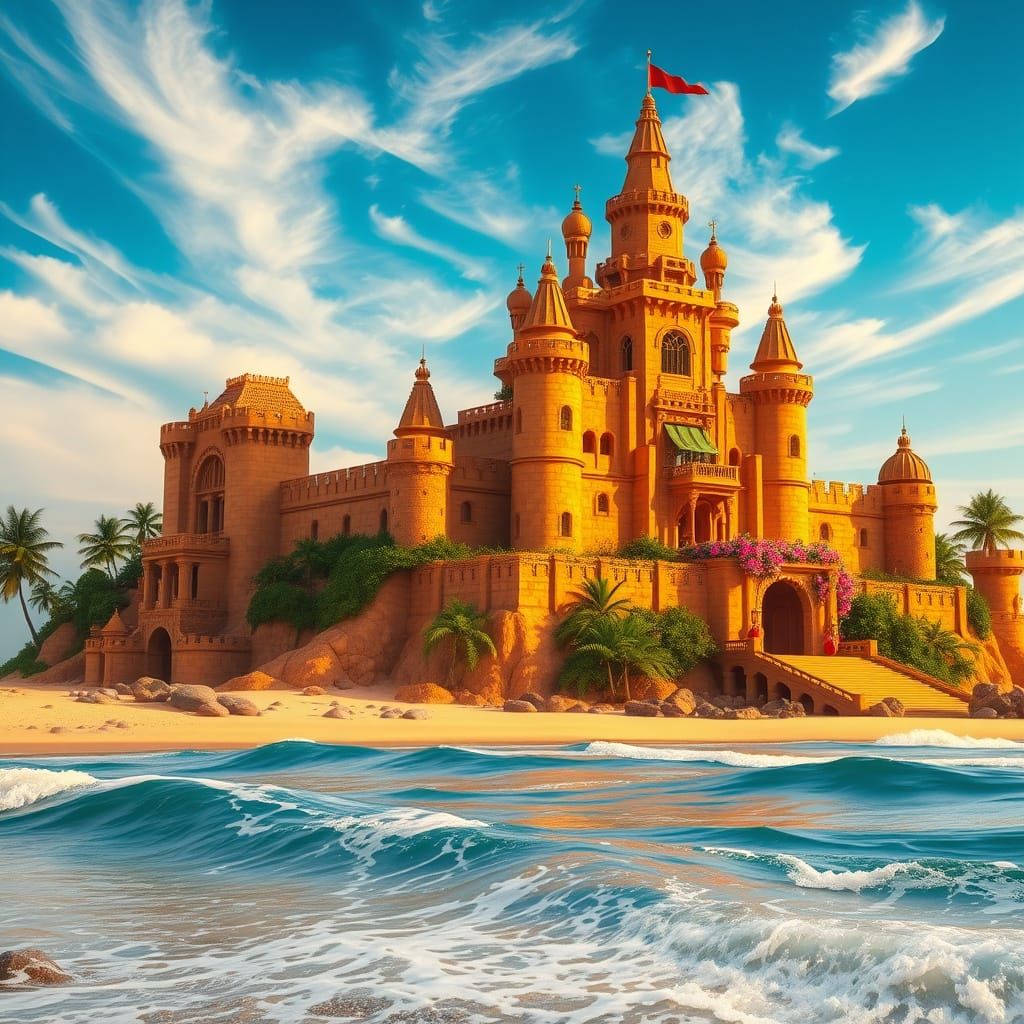 Majestic Sand Castle Rises from the Shore