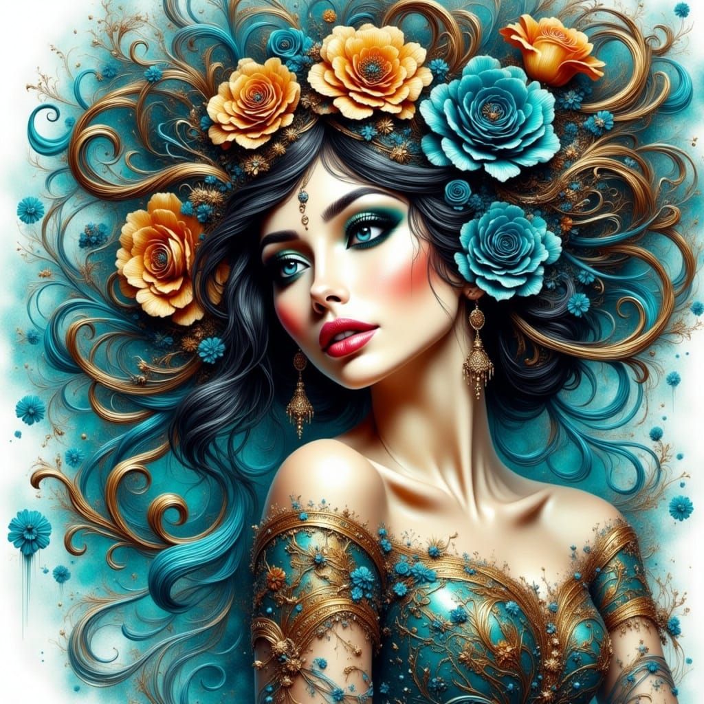 Detailed Florals with Impasto and Watercolor Effects