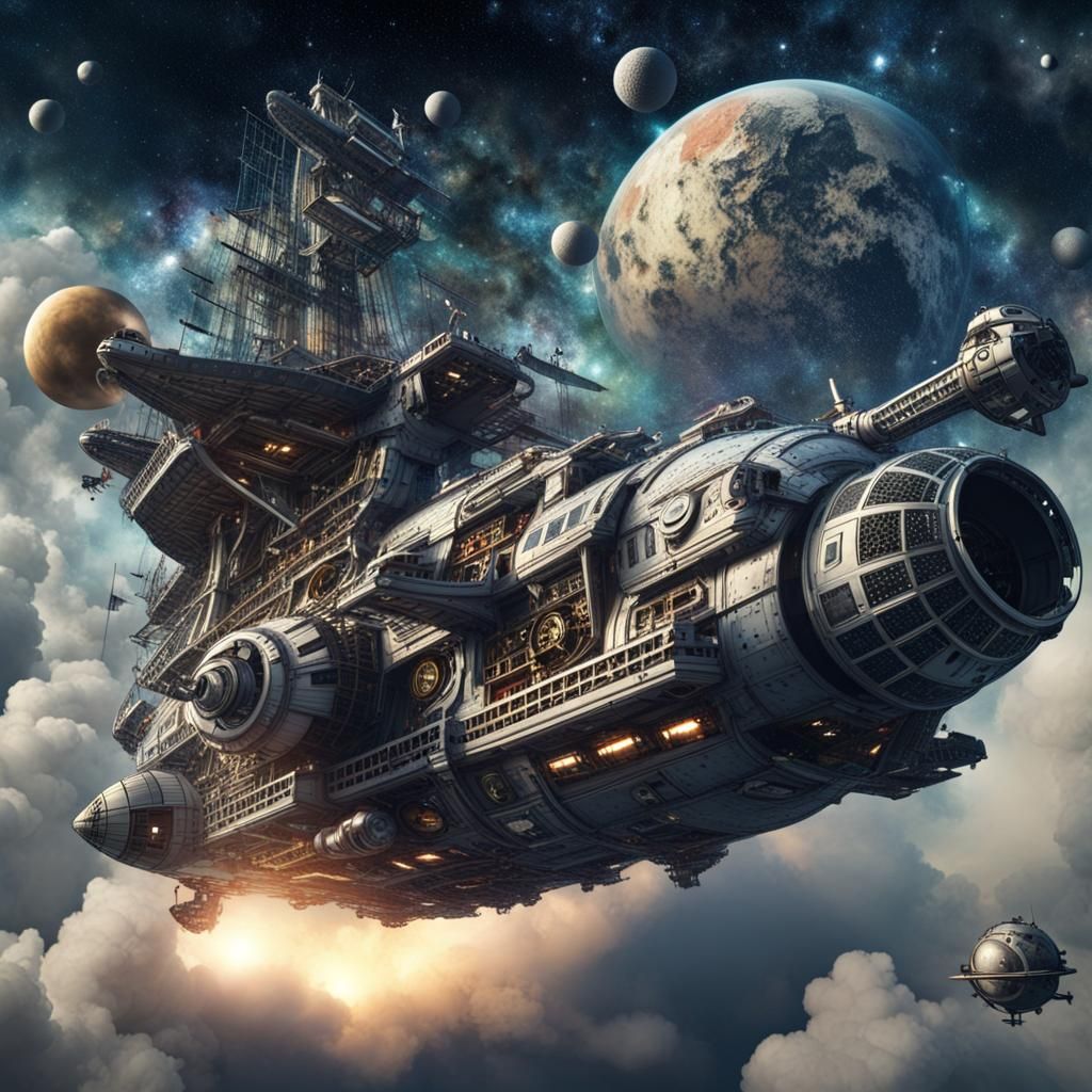 Pirate Ship Soaring Through Space