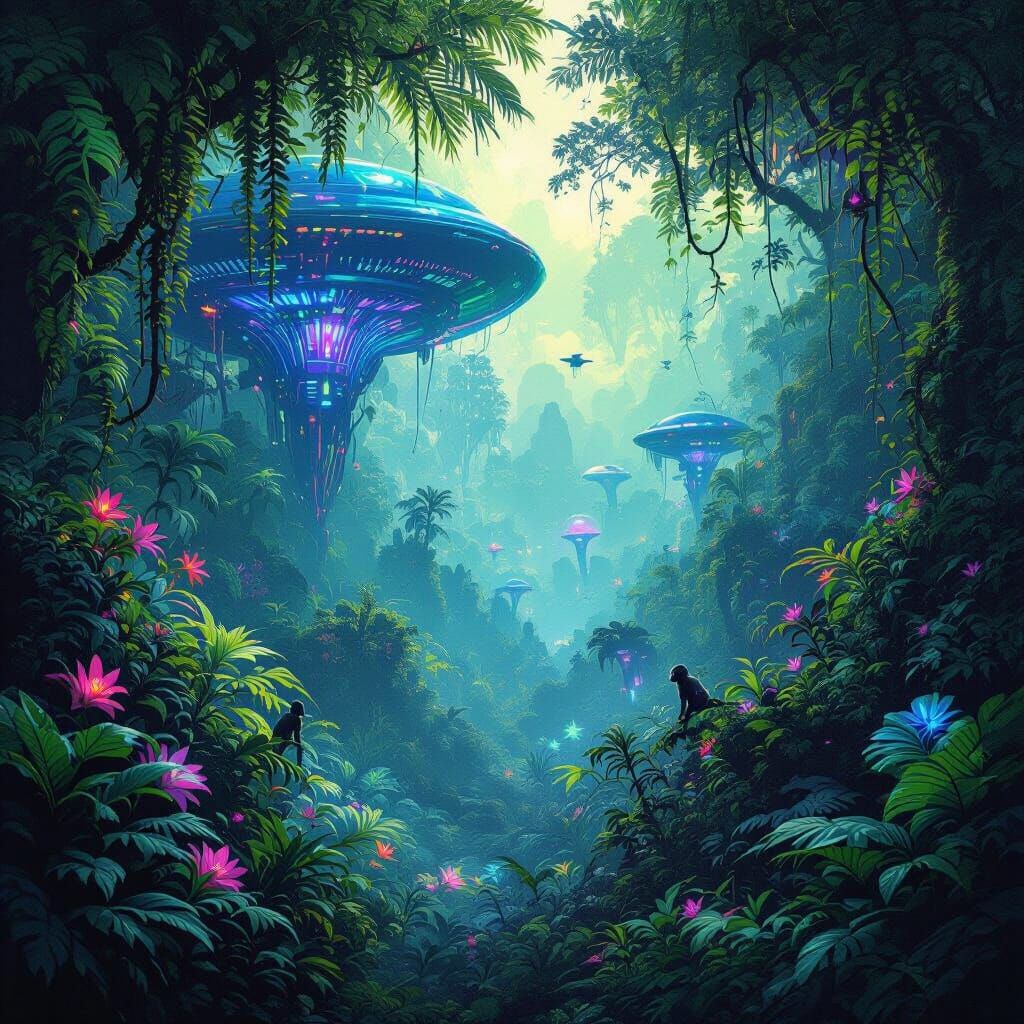Bioluminescent Alien Jungle in Airbrushed Style