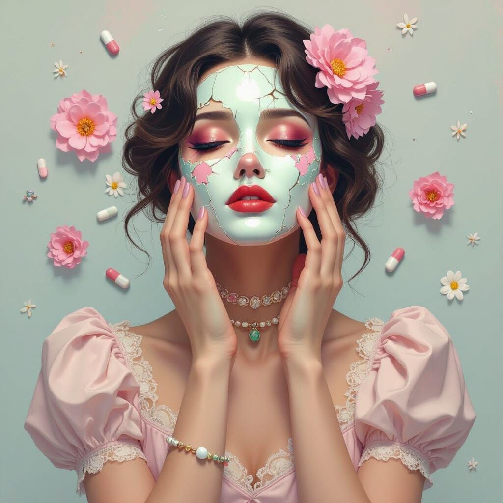 Cracked Porcelain Mask: A Digital Painting of Hidden Turmoil