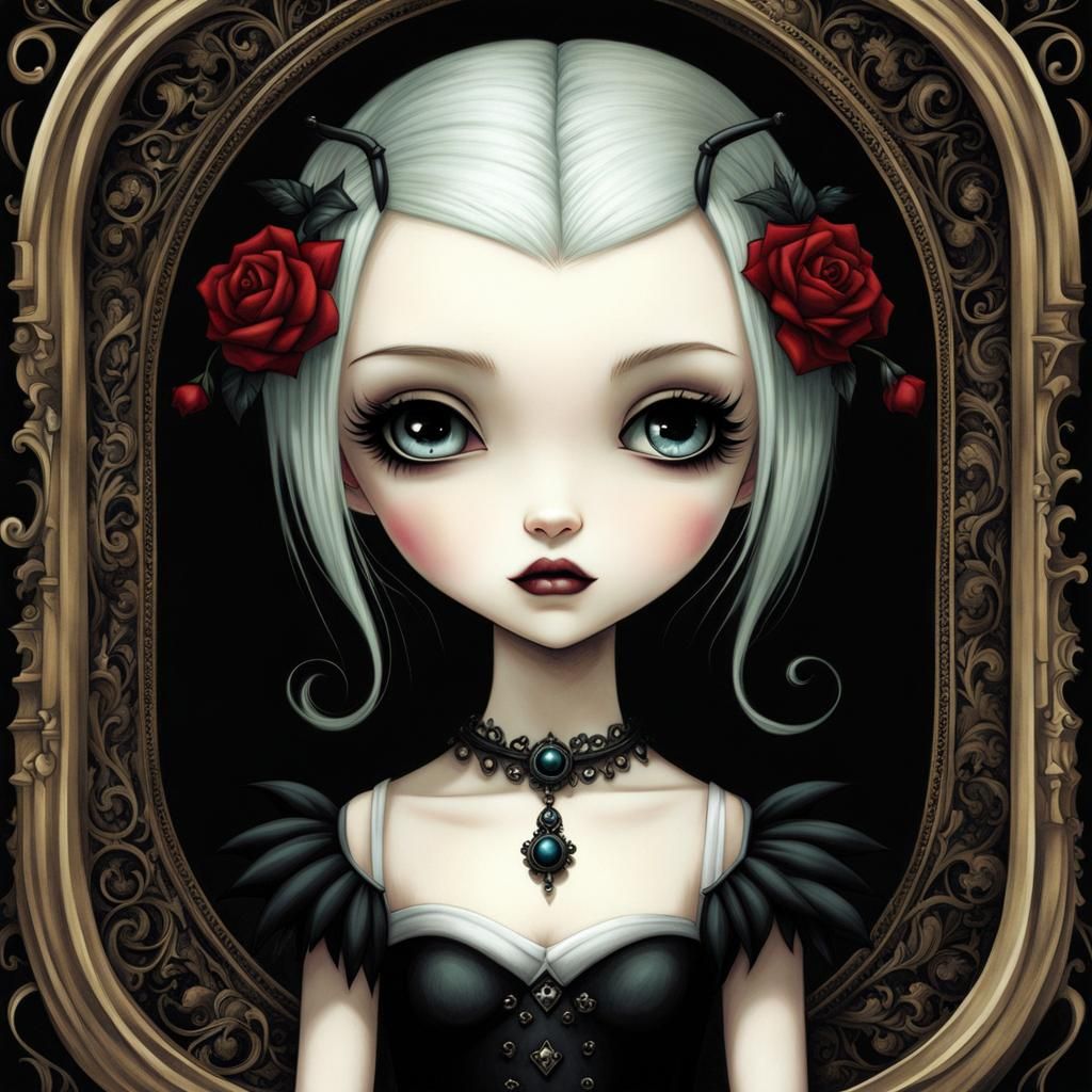 Gothic Chibi Anime Girl in Dark Fantasy Style