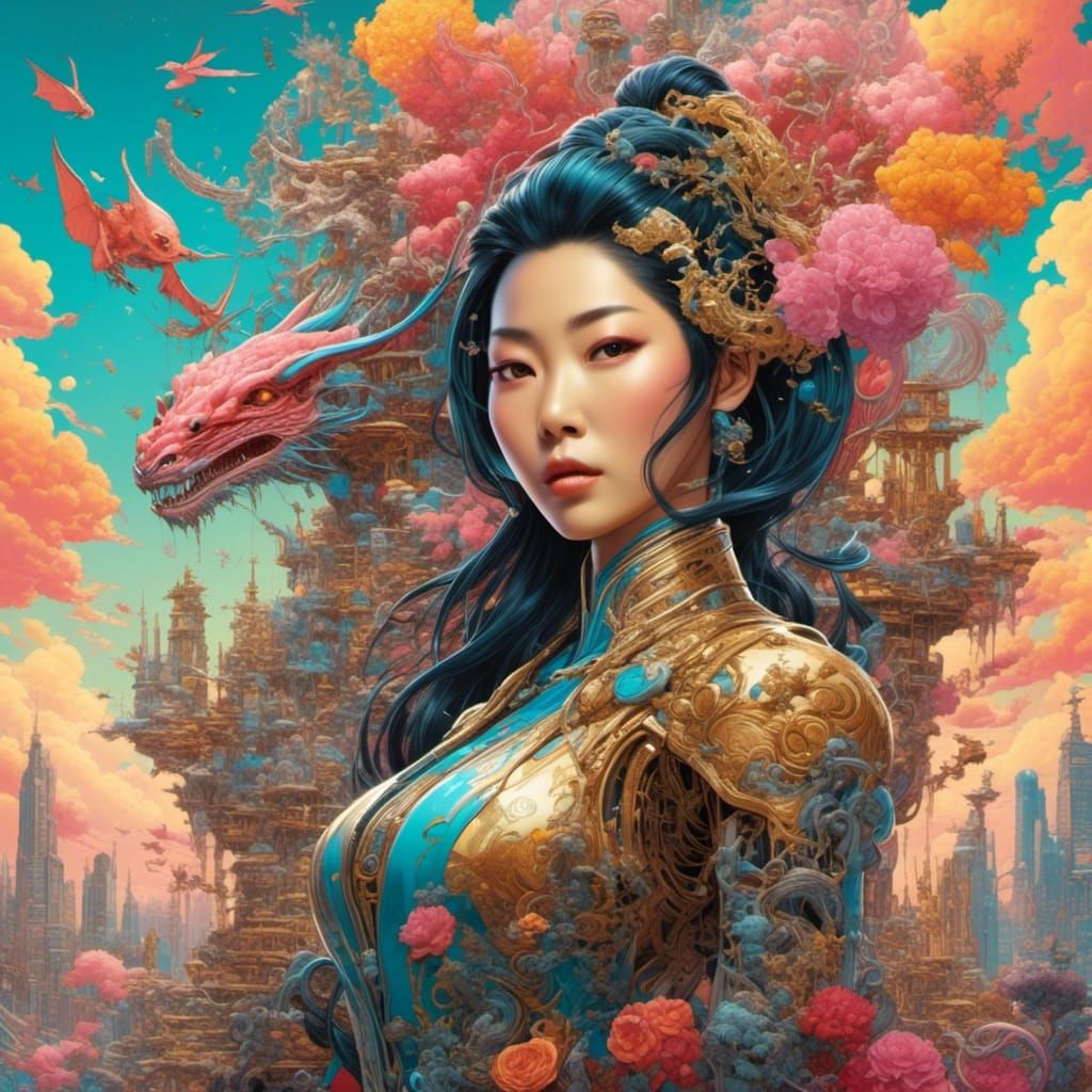 Android Portrait in Surreal Pink and Teal