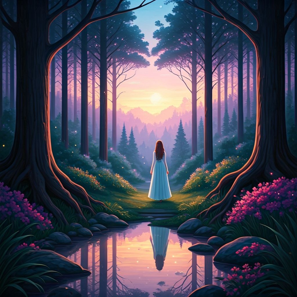 Mystical Woman in Glowing Forest Fantasy Art