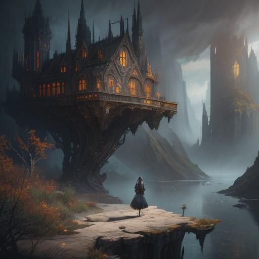 Melancholy Girl Lost in Thought: Detailed Matte Painting