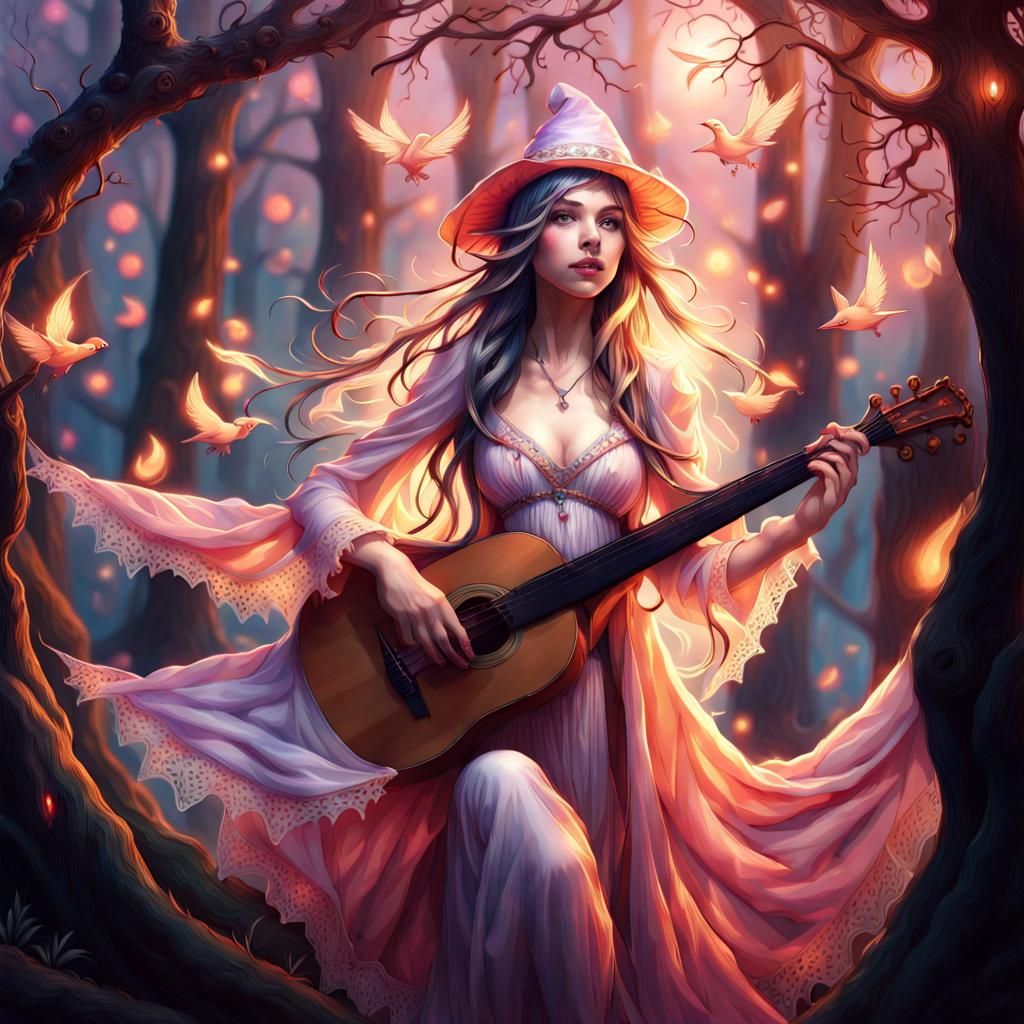 Elven Pixie Witches Playing Music in Forest