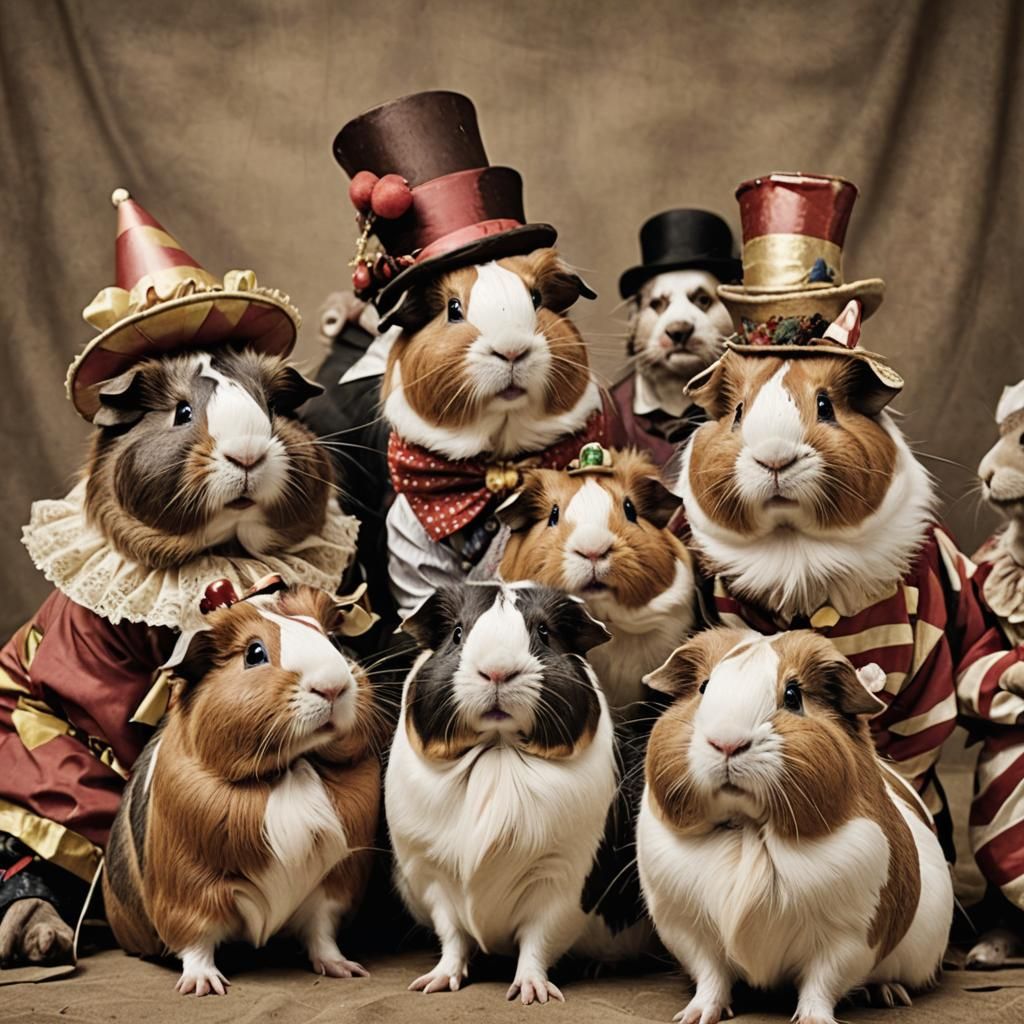 Guinea Pig Circus Performers in Sepia Tone