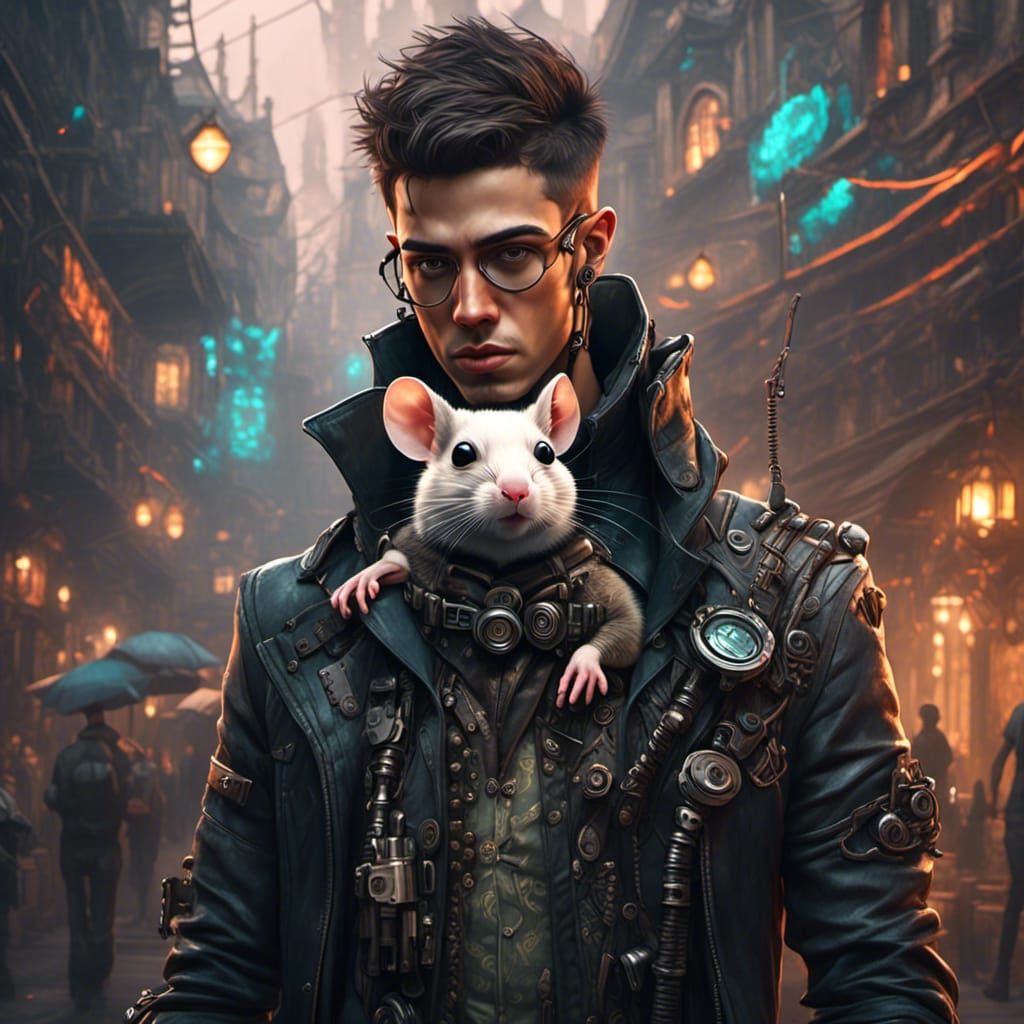 Cyberpunk Victorian Lad Portrait with Mouse