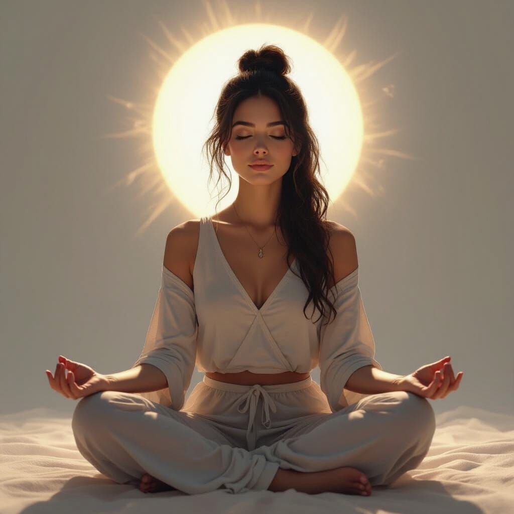 Meditating Woman with Glowing Brain in Digital Art Style