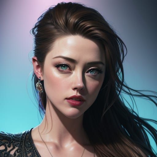Flirtatious Amber Heard in Vibrant, Hyperrealistic Style