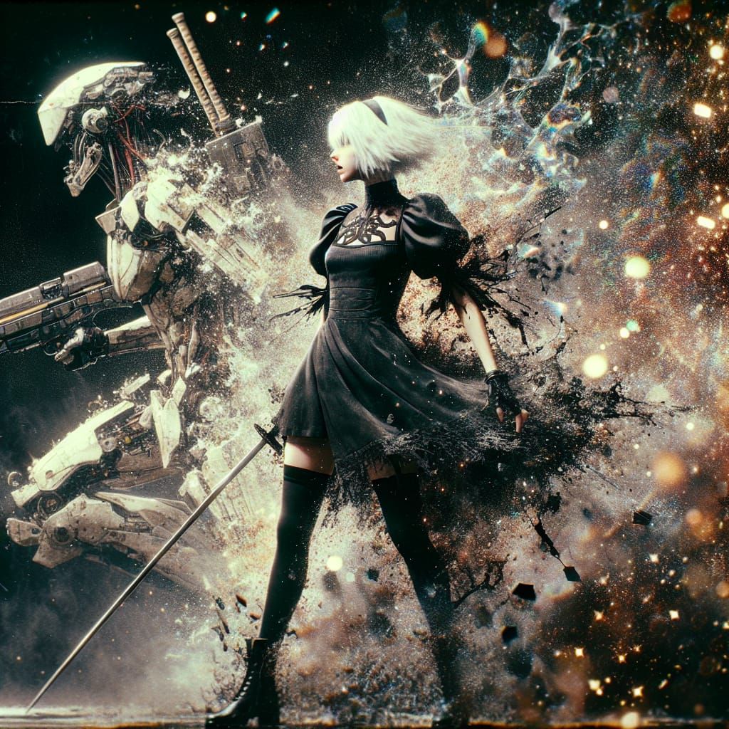 Cyberpunk Warrior in Hypermaximalist Noir Style