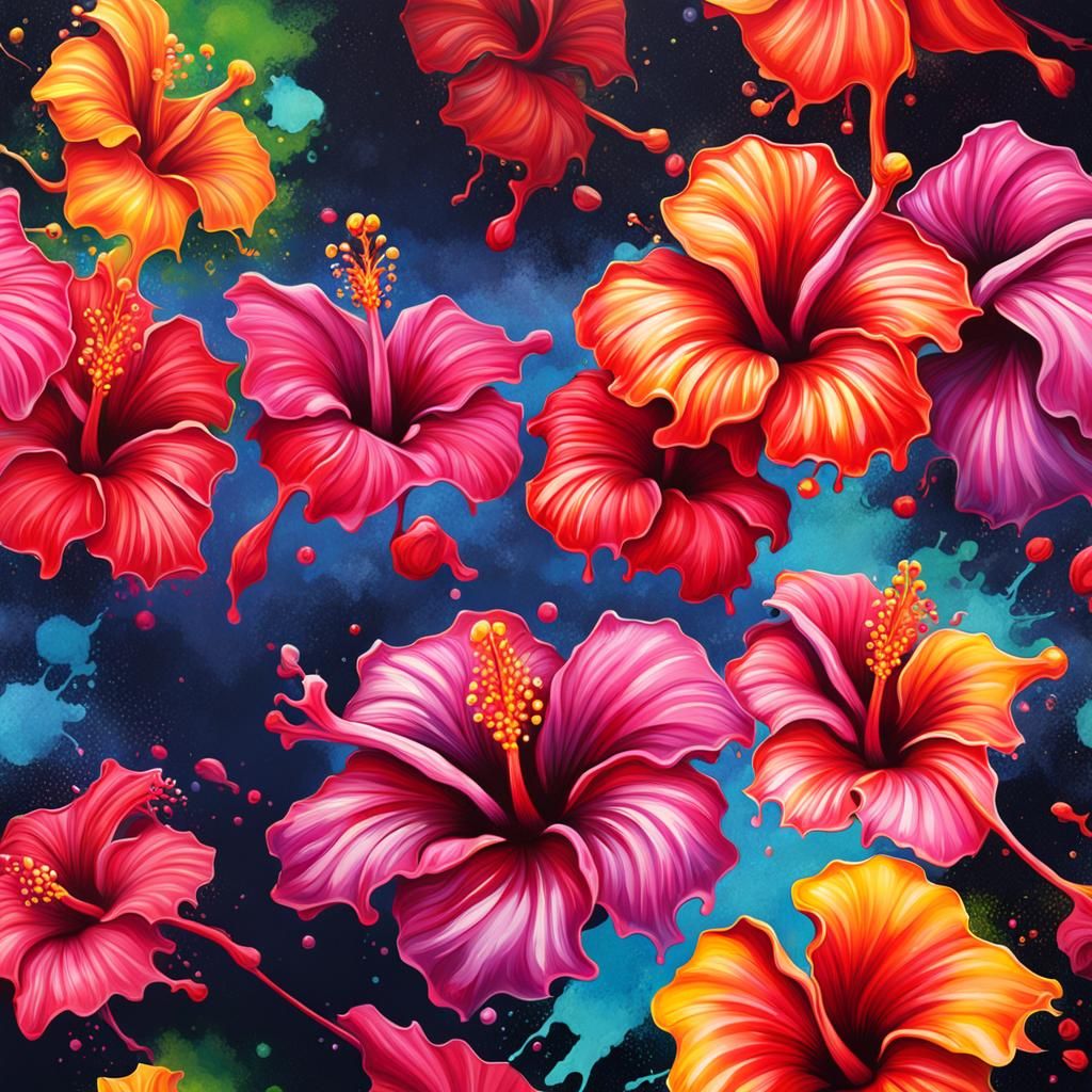 Graffiti Art Hibiscus Flower in Splash Style