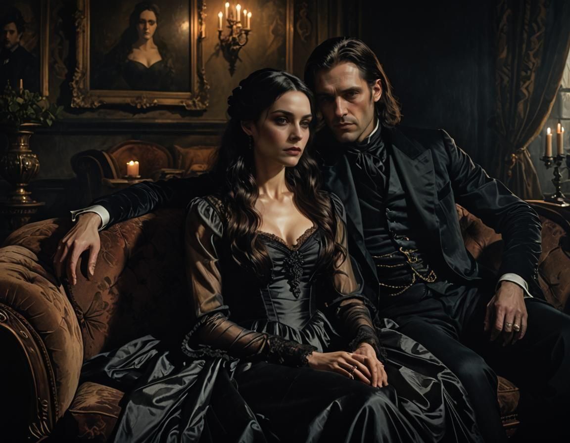 Gothic Couple in Castle Interior