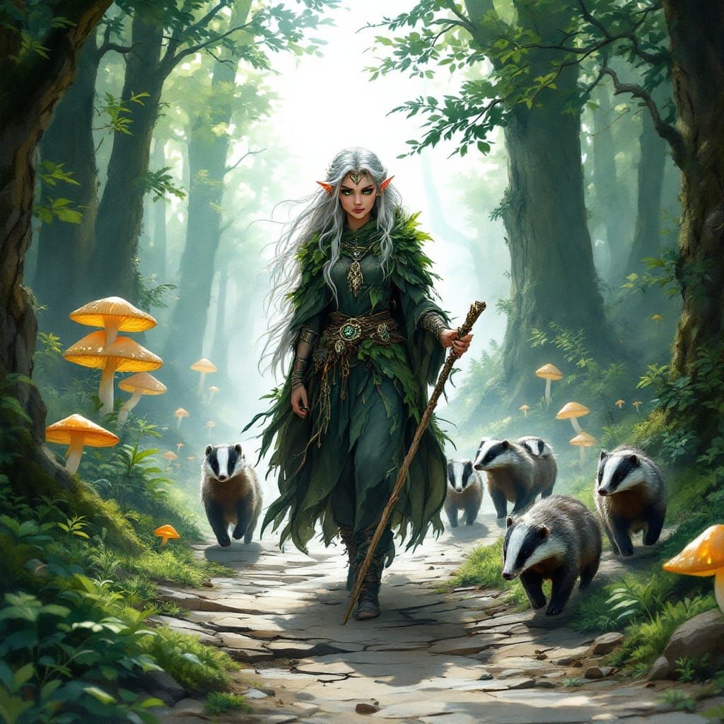 Mystical Forest Encounter in Watercolour Style