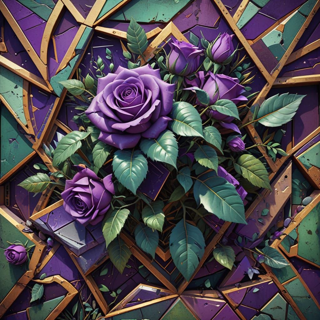 Geometric Purple Rose Cubist Masterpiece