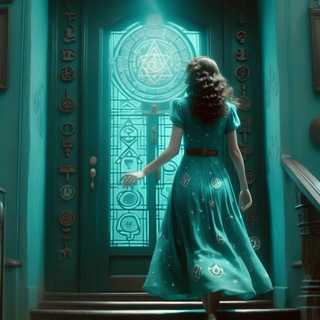 Mystical Woman on Glass Staircase in Digital Matte Painting