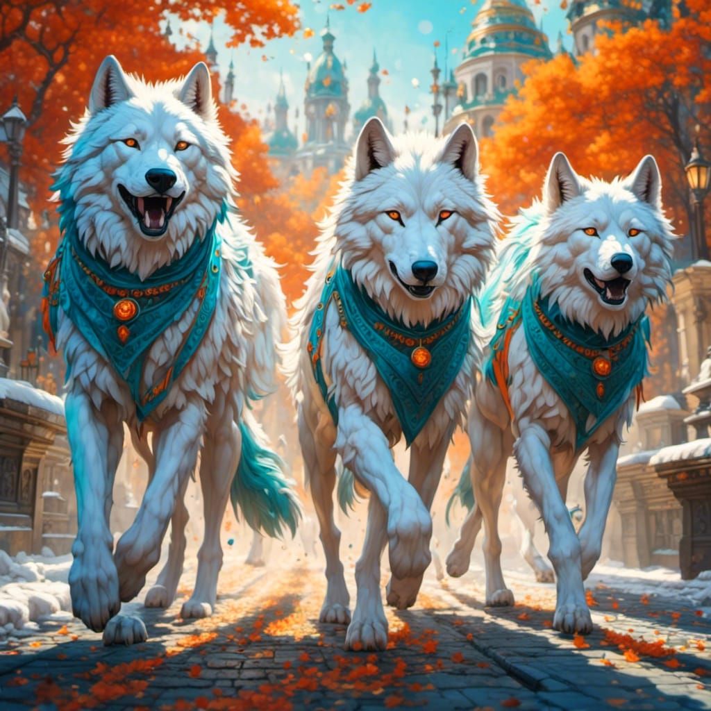 White Wolves in Hyperdetailed Digital Art Style