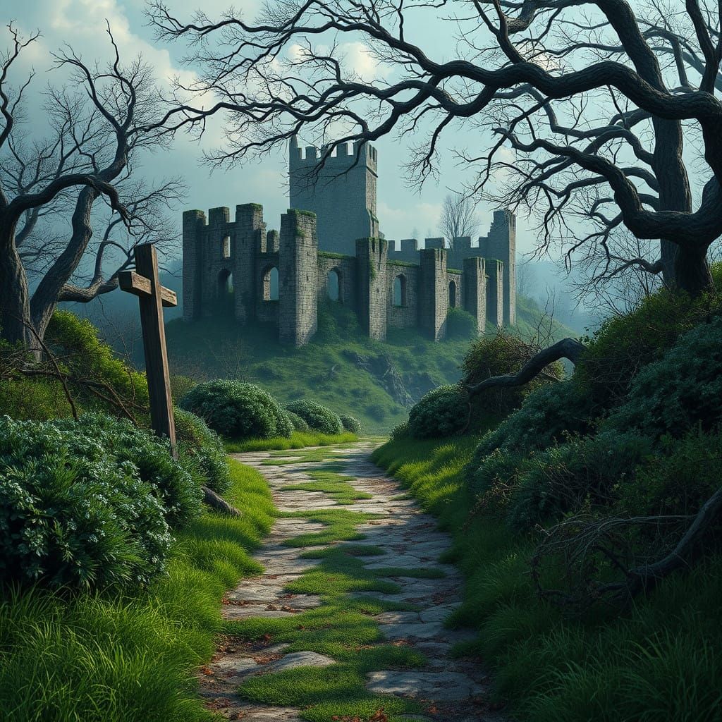 Forgotten Crossroads in a Wild, Overgrown Landscape