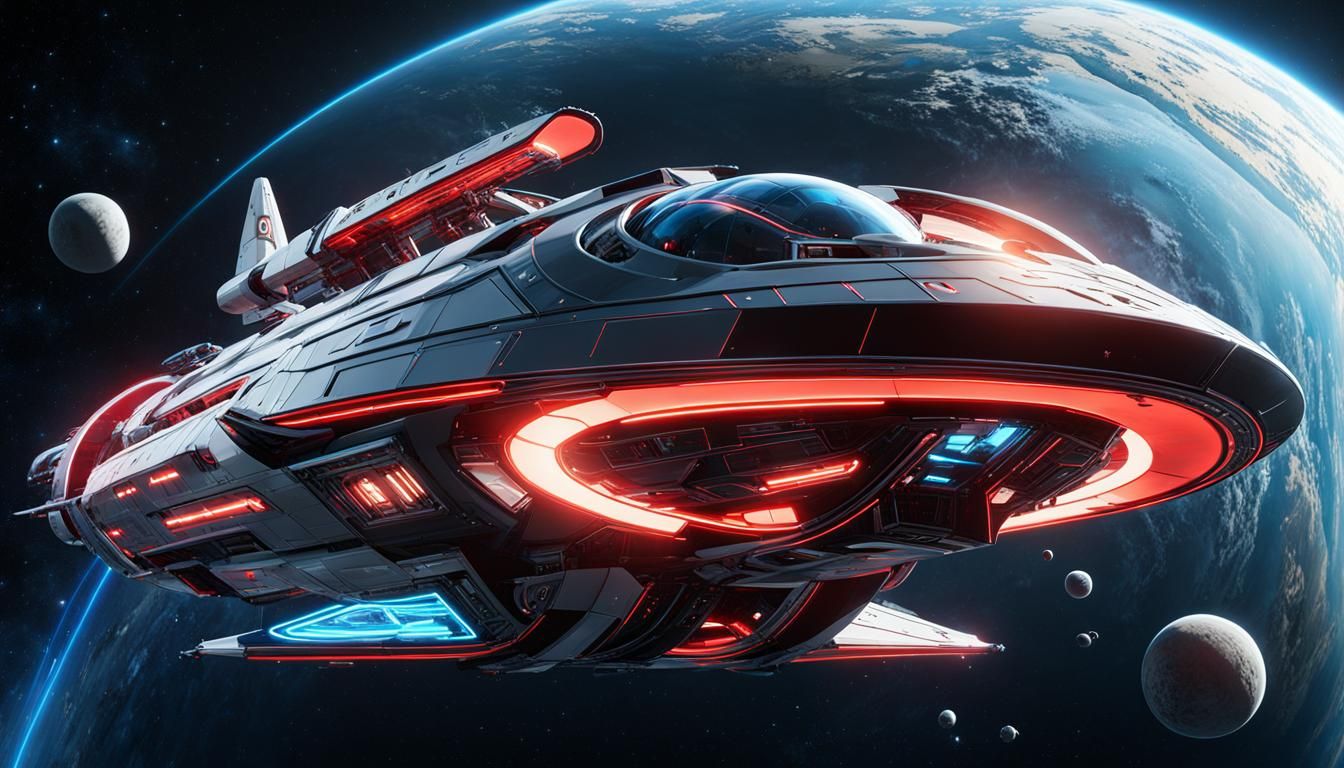 Futuristic Spaceship in Space with Neon Jets